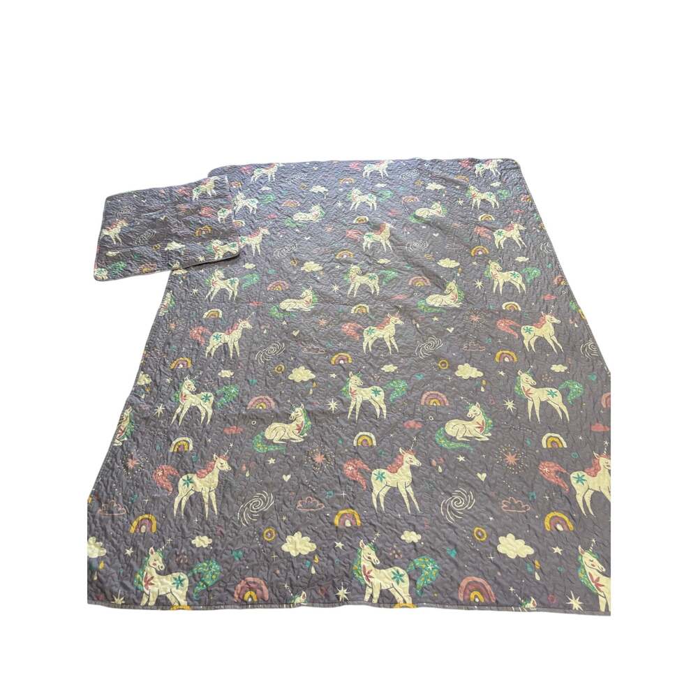 Unicorn full size quilt with 2 matching shams pink purple euc super cute magical